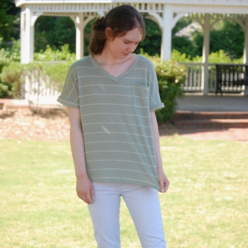 Spring / Summer/ Easter Top Green Striped Pocket Top Hailey & Co